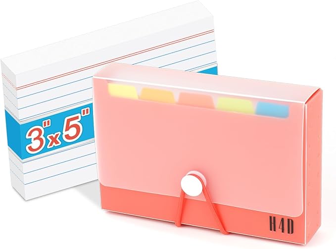 H4D 3x5 Index Card Case with 100 Heavyweight Ruled Index Cards and Dividers by H4D