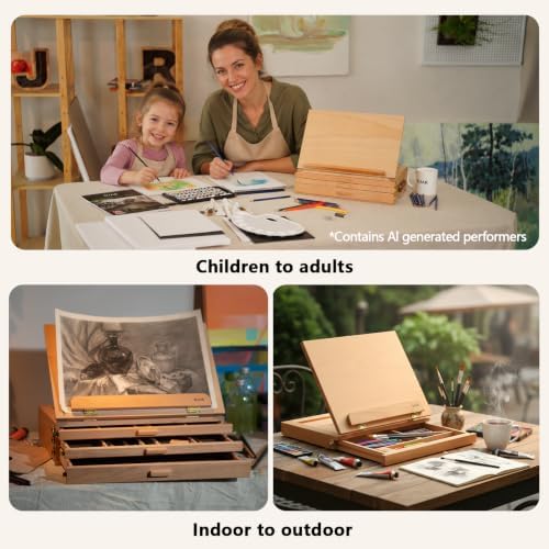 djar portable tabletop easel for painting with 3, front angle view