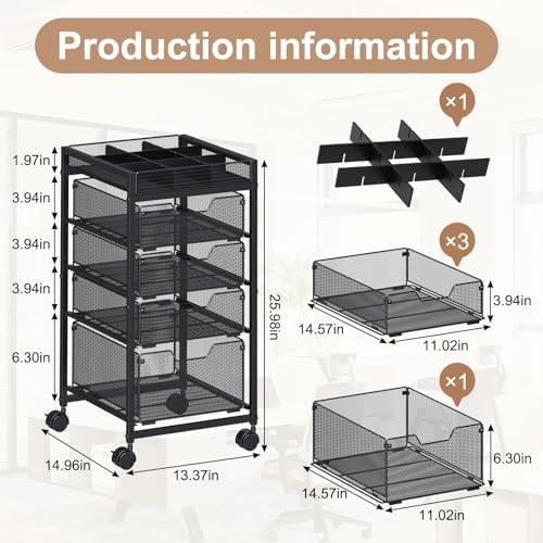 Rolling Utility Cart with 4 Drawers, Craft Organizer and Storage Carts with D...