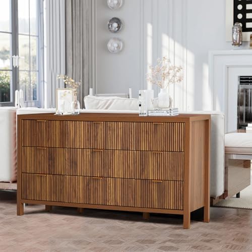 Mid Century Modern Dresser TV Stand, 9 Drawer Dresser for Bedroom Wood, Farmh...