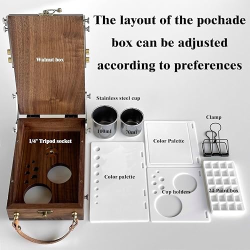 tabletop easel box with watercolor palette empty, portable showing dimensions