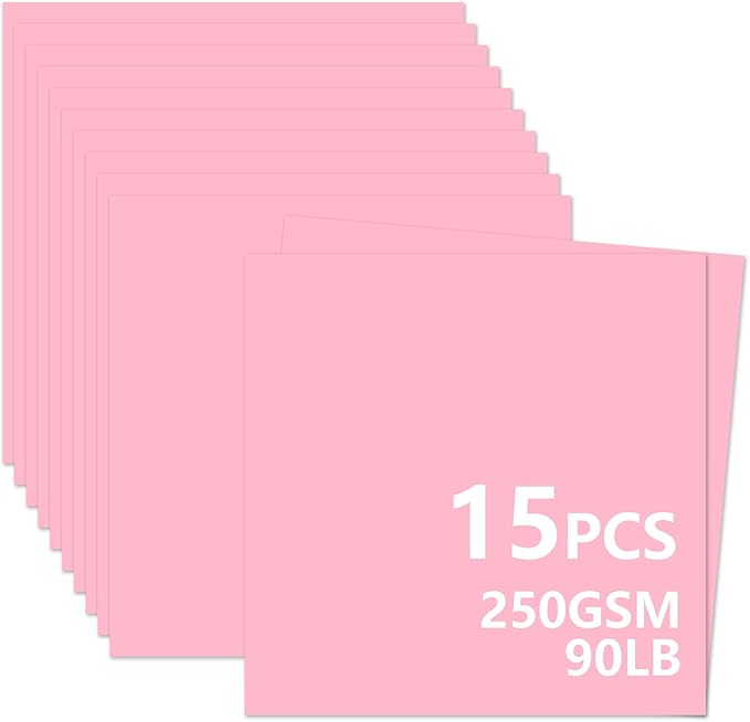 15 Sheets Pink Cardstock 12"x12", 250gsm/90lb Heavyweight Cover Cardstock Paper by Bazyrock