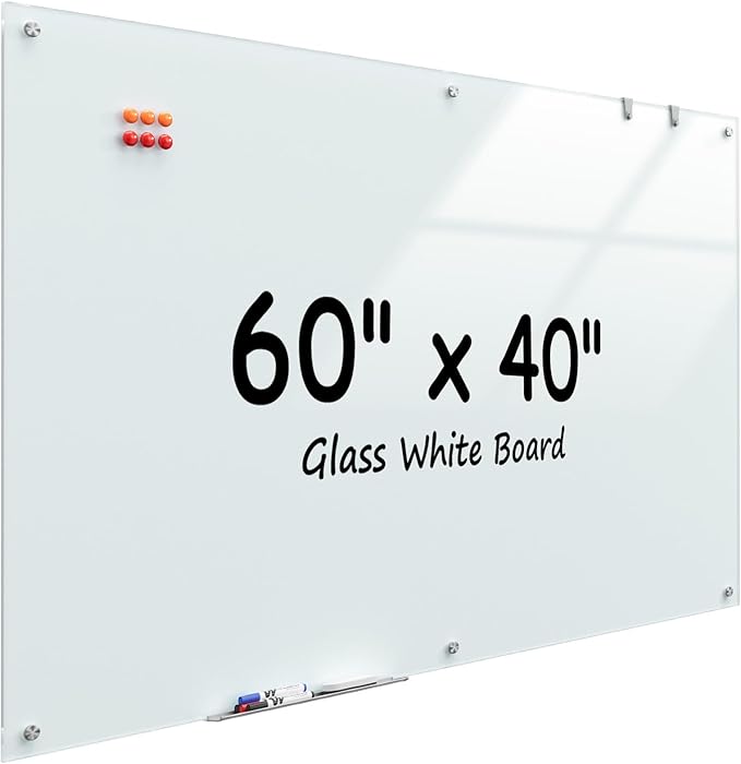 MaxGear Glass Whiteboard Wall Mounted, Frameless Magnetic Dry Erase Board by MaxGear