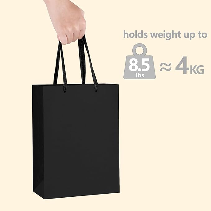 BagDream Black Gift Bags with Handles 8x4x11 Inch 50pcs Black Kraft Paper Bags - Image 3