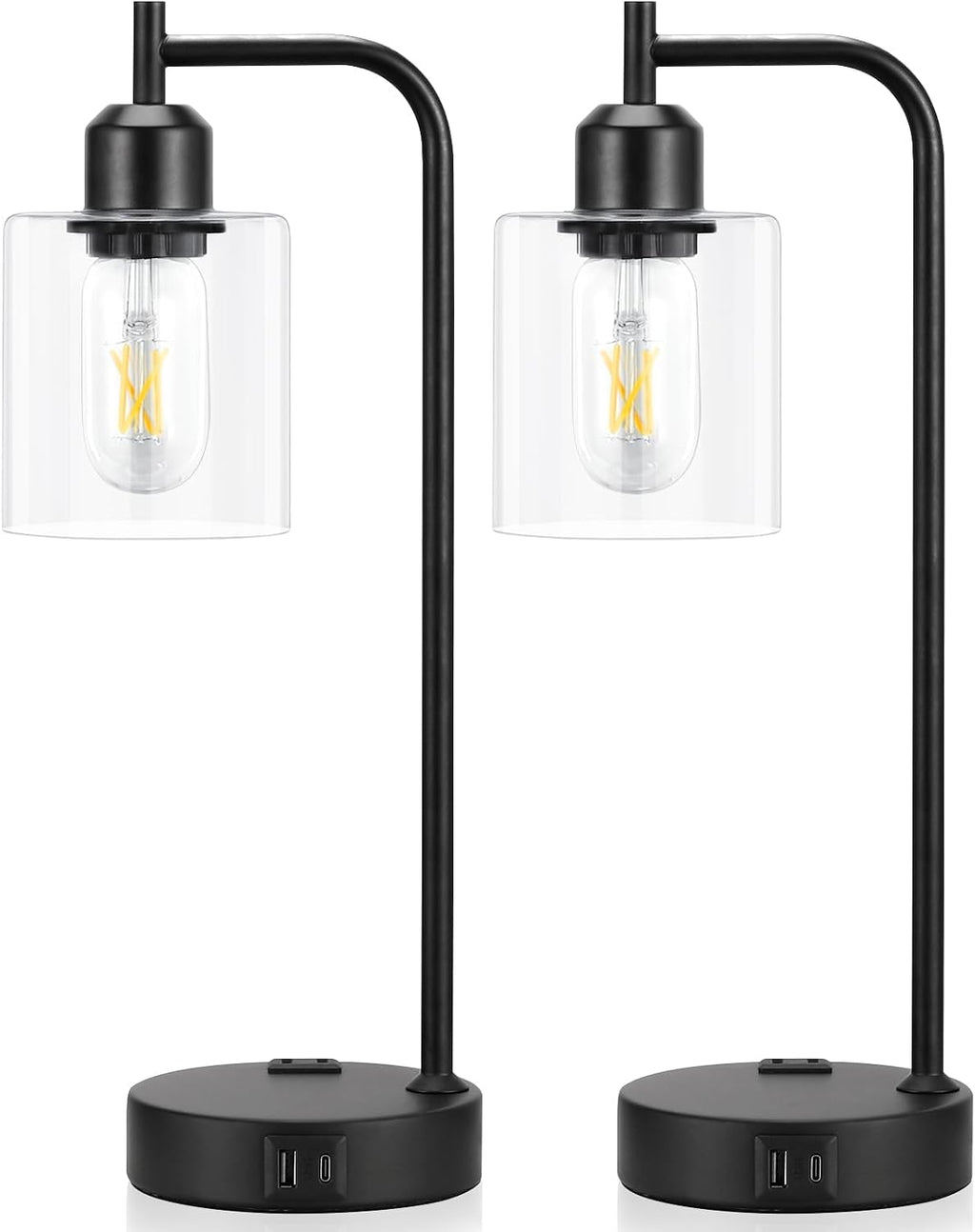 industrial touch lamps for nightstand set of 2, front angle view