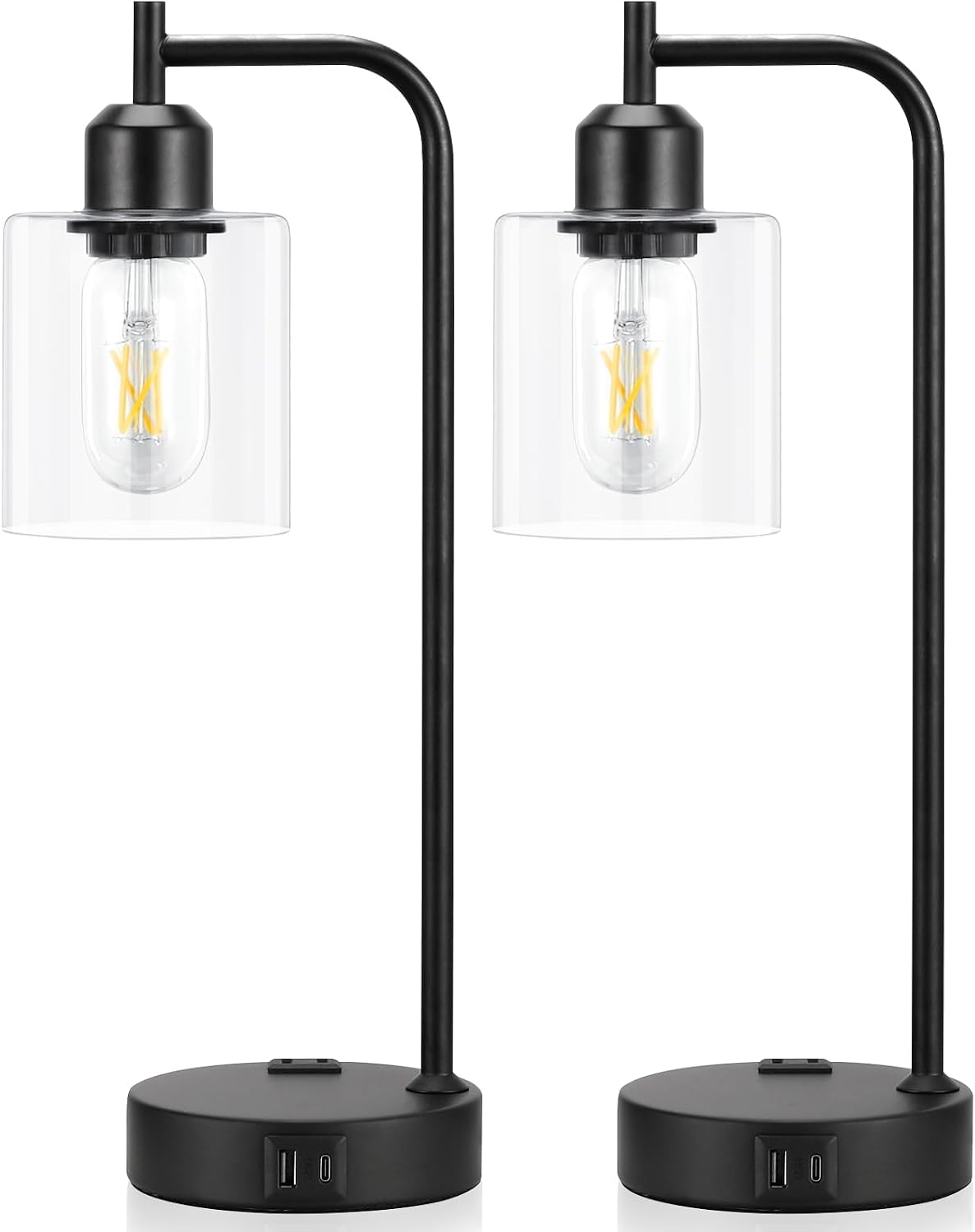 industrial touch lamps for nightstand set of 2, front angle view