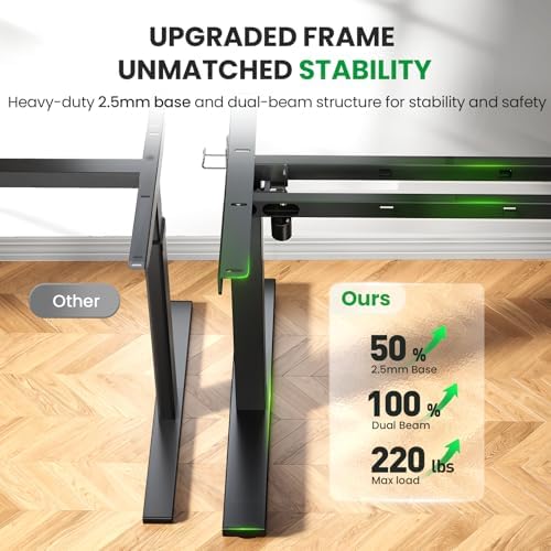 SIAGO Black 60x28 in Standing Desk, 1 Inch Thick Tabletop, Double Frame | Electric, Holds 220lbs, Sit Stand, 3 Memory Height Adjustment, Extra Deep Table Top, Black Frame