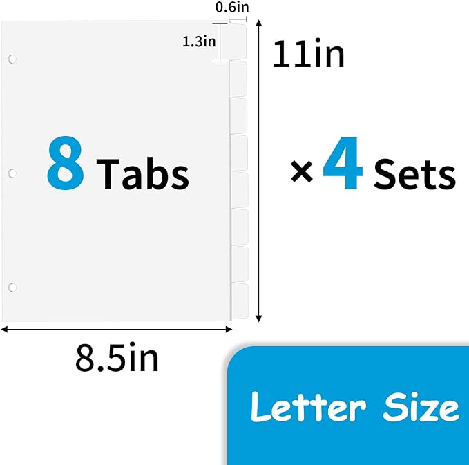 Binder Dividers for 3 Ring Binder, 1/8 Cut Tabs, Letter Size, Blank Write On - Image 3