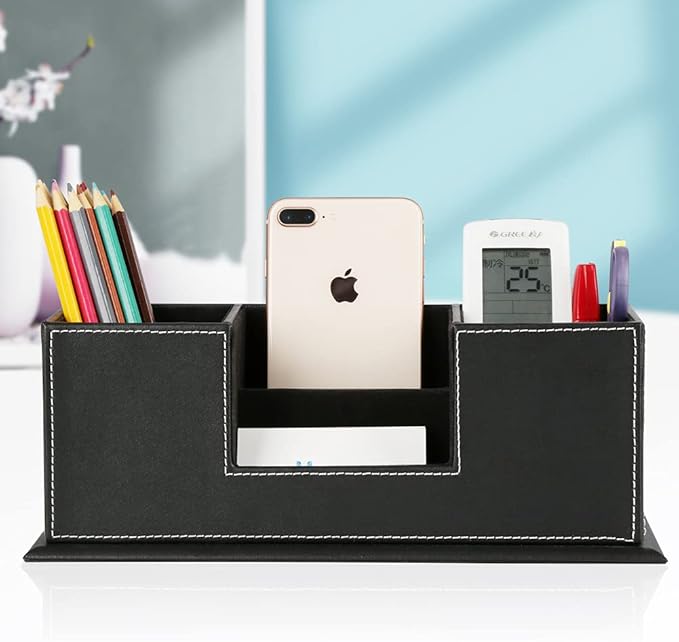 KINGFOM Office Supplies Desk Organizer PU Leather Storage Box 4 Divided - Image 7