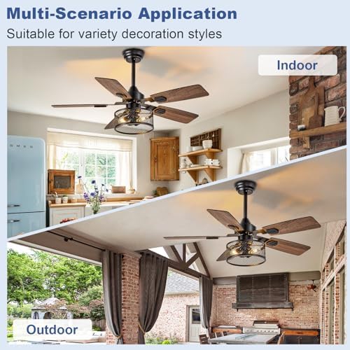 depuley 42-inch ceiling fans with lights: caged ceiling showing dimensions