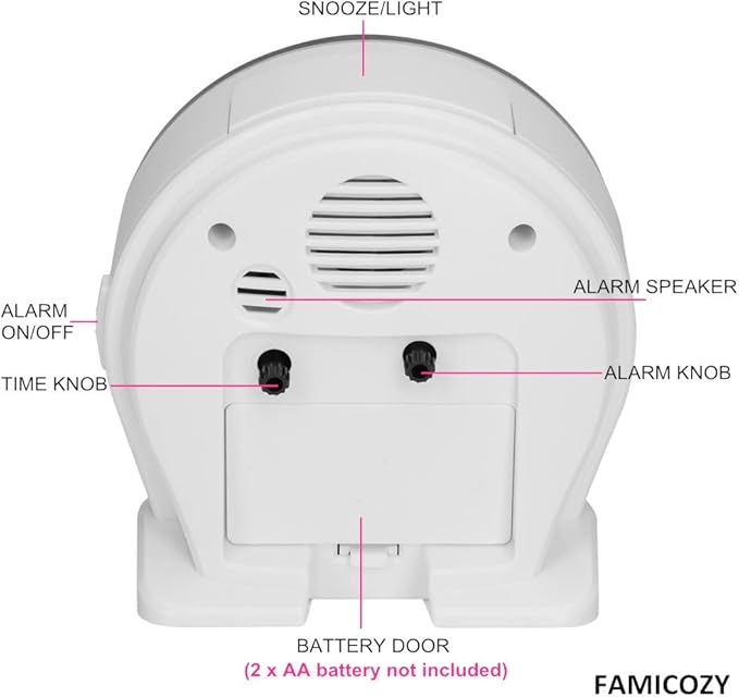 FAMICOZY 4.5" No Ticking Analog Alarm Clock, Silent Readable - Image 6