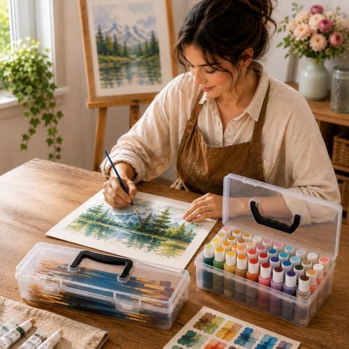 geelin 2 sets clear paint storage box with on a desk or shelf