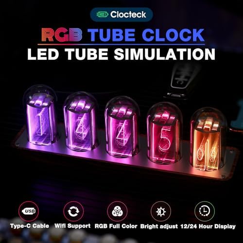 clocteck nixie tube clock walnut digital clock, support shown in use