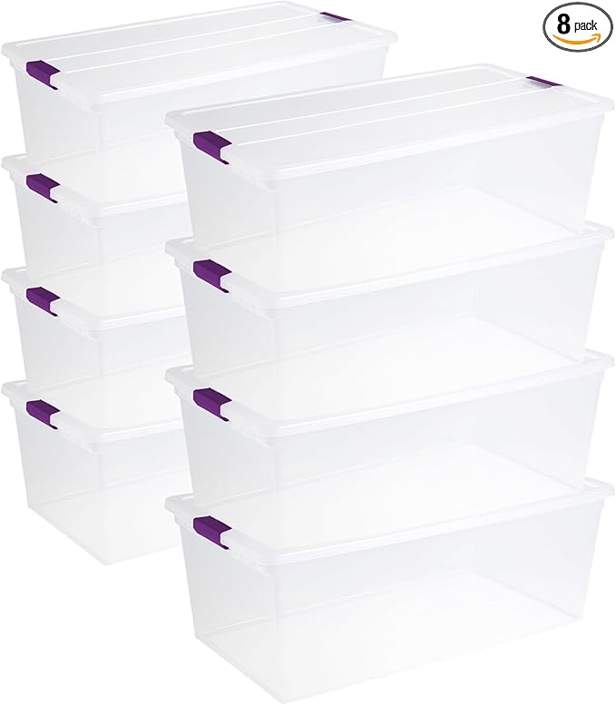 Sterilite 8-Pack 110 Quart ClearView Latch Box, Stackable Organizer Bins by Sterilite