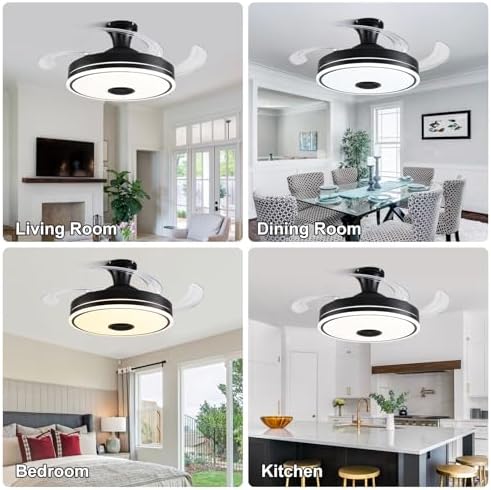 42'' retractable ceiling fan with lights, smart ceiling, front angle view