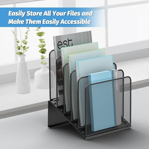 Inclined 5-Section Desk File Organizer, Vertical File Folder Holder File Sorter - Image 6