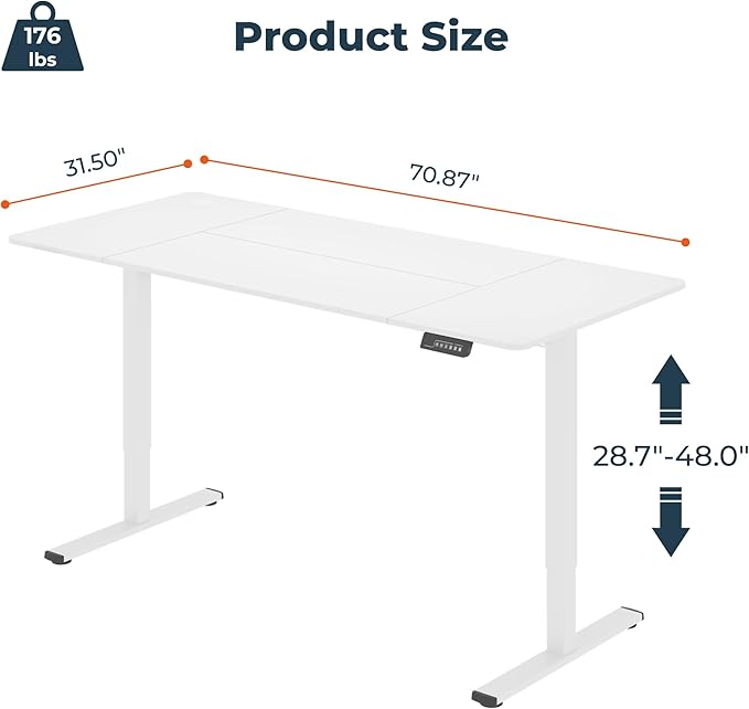 FitStand Standing Desk, Large 71x31 Inches Height Adjustable Stand Up Desk - Image 3