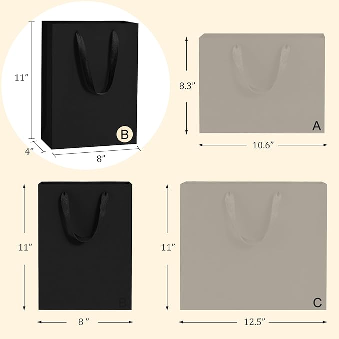 BagDream Black Gift Bags with Handles 8x4x11 Inch 50pcs Black Kraft Paper Bags - Image 2