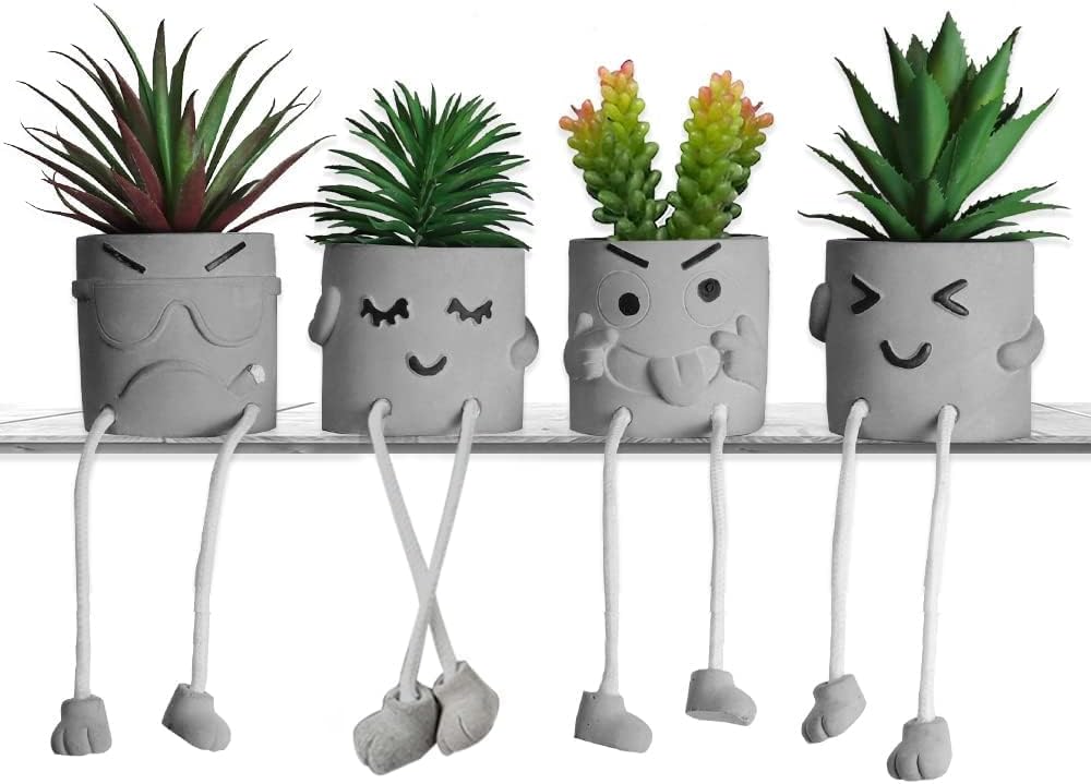MAKHOT Artificial Succulents Potted Plant Set, Faux Succulents Office Decorat...