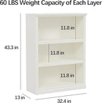 Bevfint 43 in Tall Bookcase, 3-Tier Bookshelf Open Storage, 33 inch Wide Floor - Image 3