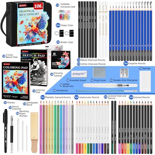 drawing set sketching kit, pro art supplies sketch, close-up detail