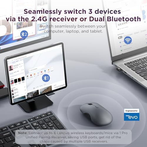 Lenovo 700 Modern Wireless Keyboard & Mouse Combo, 2.4 GHz Dongle & D...