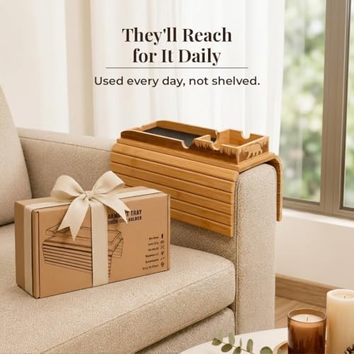 Bamboo Couch Armrest Table, 2-in-1 Foldable Sofa Arm Tray with Scratch-Free P...
