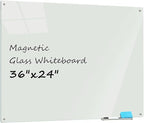Magnetic Glass Dry Erase Whiteboard, 36 x 24 Inches Frameless Glass White Board by ATROSONIK