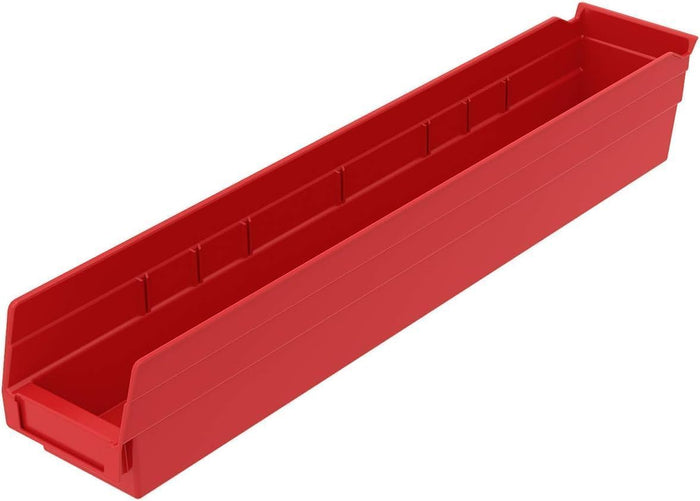Akro-Mils 30124 Heavy Duty Plastic Shelf Bins, 24"x 4"x 4", Red, 12-Pack