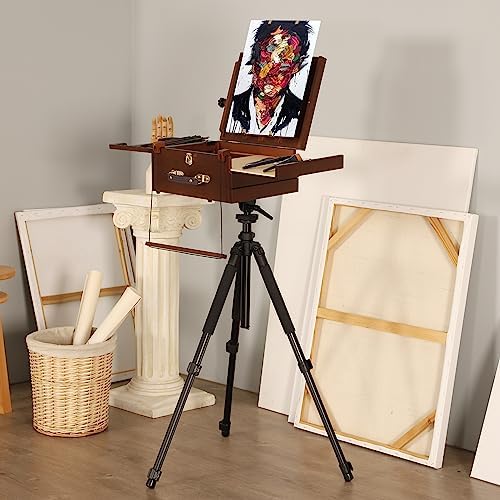 viswin portable plein air easel, pochade box with, close-up detail
