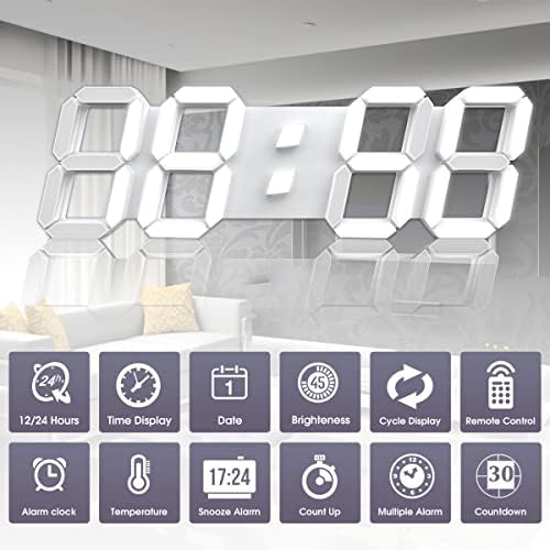 epsky 3d white digital wall clock led large shown in use