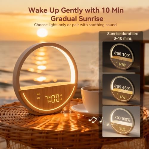 vivilumens alarm clock with sound machine & sunrise, side view