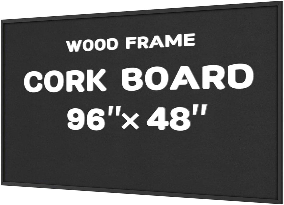 INNOVART Extra Large Cork Bulletin Board 96"X48" with Black Wood Frame