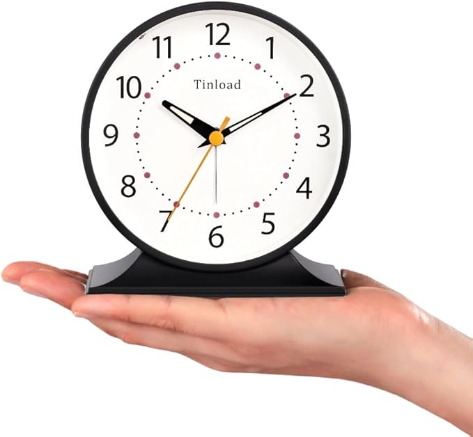 Tinload 4.5" Antique Retro Analog Alarm Clock, Small Silent Bedside Desk Clock - Image 3