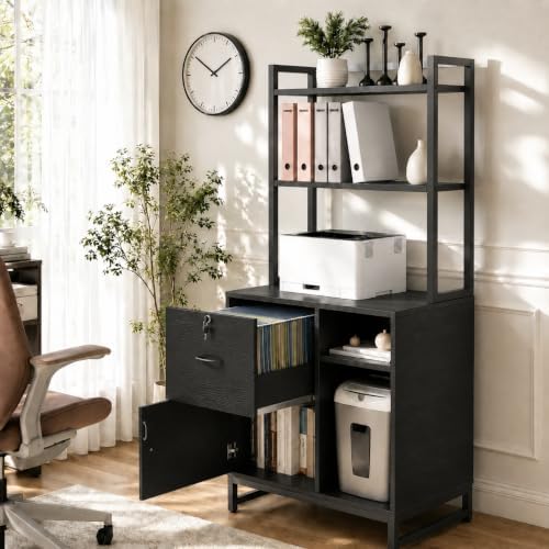 homieasy vertical filing cabinet with bookshelf for home showing dimensions