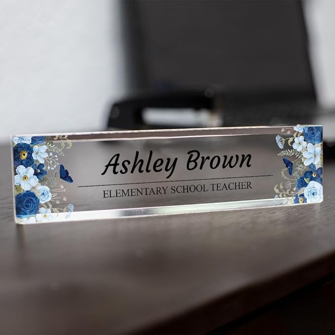 Signs ByLITA Floral Pattern Customized Nameplate | Indigo Blooms Personalized - Image 2