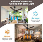 52" farmhouse ceiling fan with light, 6-speed dc, side view