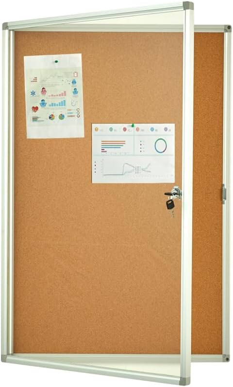 Cork Bulletin Board 24x36 inch Lockable Cork Noticeboard Enclosed Wall-Mounted by Boardest