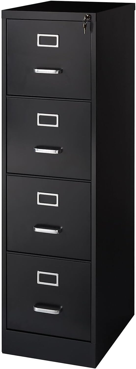 staples 4-drawer vertical file cabinet, letter, lockable, black, main product view