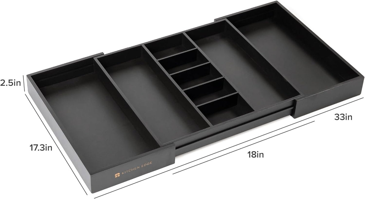 KitchenEdge Utensil & Junk Drawer Organizer, 19-33 in, Black Bamboo