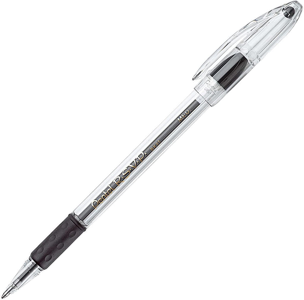 Pentel RSVP Ballpoint Pen, (1.0mm), Medium Line, Black Ink,(BK91PC12A) 12 Count (Pack of 12)