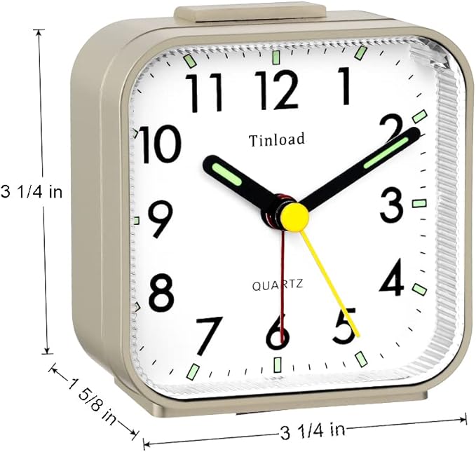 Tinload Small Battery Operated Analog Travel Alarm Clock Silent Non Ticking - Image 3