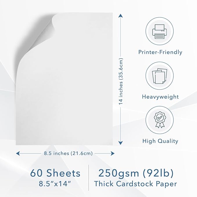 MOS White Legal Cardstock Paper 8.5 x 14 Inch — Heavyweight 250 GSM Cover Stock - Image 2