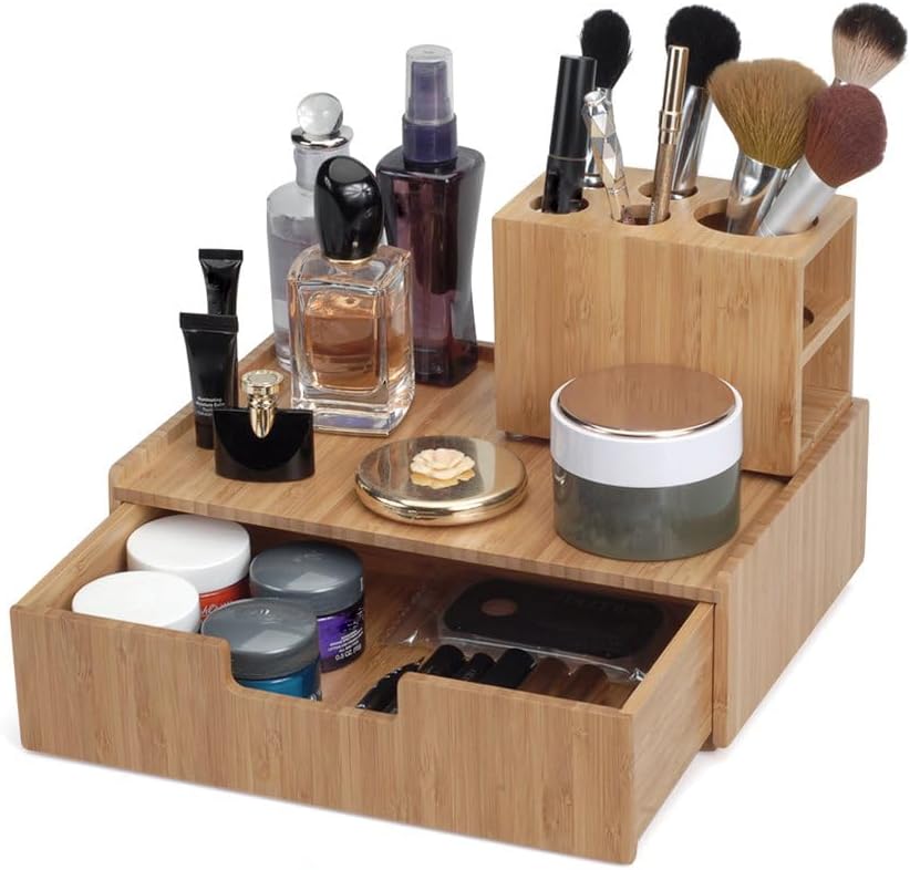 MobileVision Bamboo Makeup Drawer Organizer, Cosmetics Storage Box, Break Res...