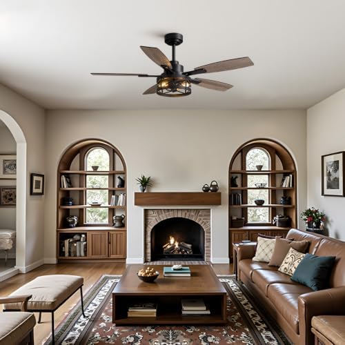52 inch ceiling fan with light and remote, front angle view