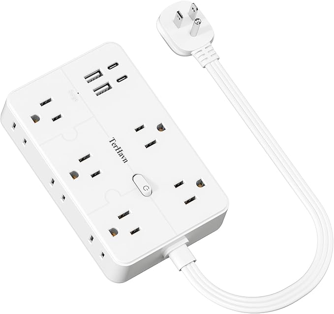 Surge Protector Power Strip 1 FT Flat Extension Cord ，10 AC Outlets & 4 USB by Unknown