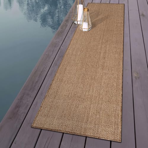 rugshop modern grid indoor outdoor runner rug sand/natural on a desk or shelf