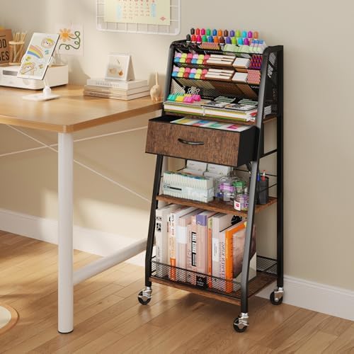 homsorout 3 tier rolling cart - metal utility, front angle view