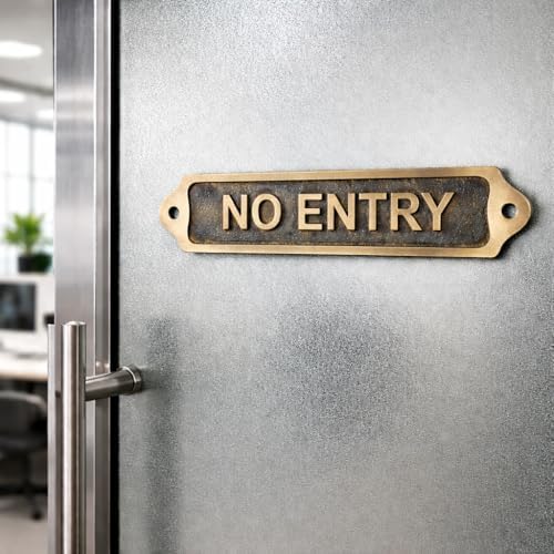NO ENTRY Antique Vintage Door & Wall Plaque Sign | Classic Engraved Metal Restricted Access Sign with Screws for Home Office Business Areas | 22 x 5 cm | NO ENTRY