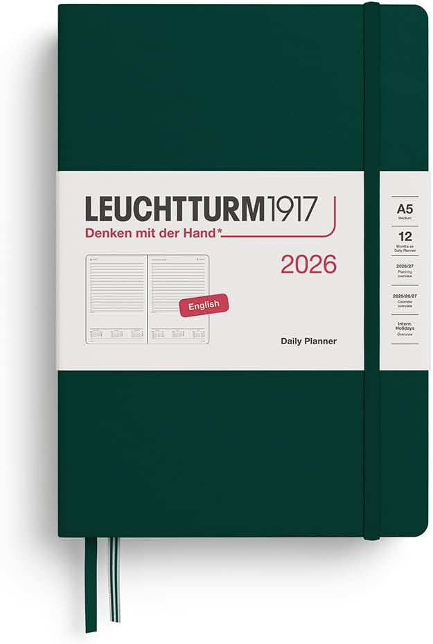LEUCHTTURM1917 Medium (A5) 2026 Daily Calendar - Forest Green - 372776